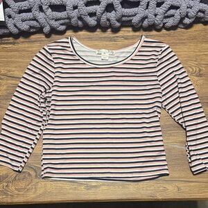 Knitworks Pink and Black Striped Long Sleeve Tee